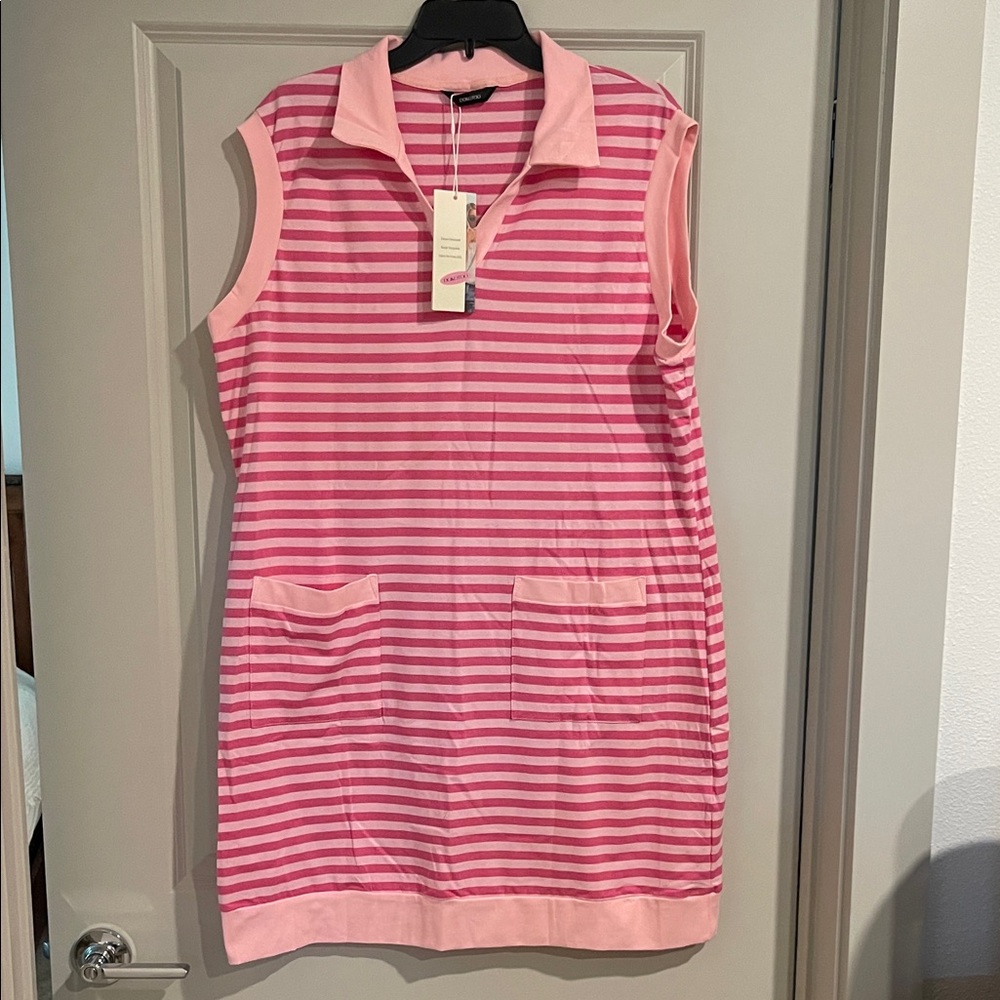 Pink Striped Sleeveless Mini Dress